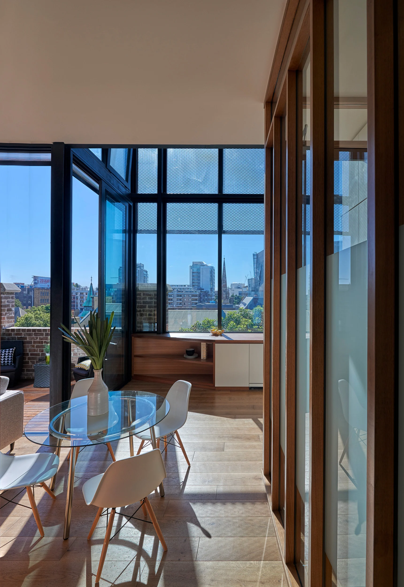 Dining room of a property in Chippendale, Sydney designed by Ballina architects Markham Lee.