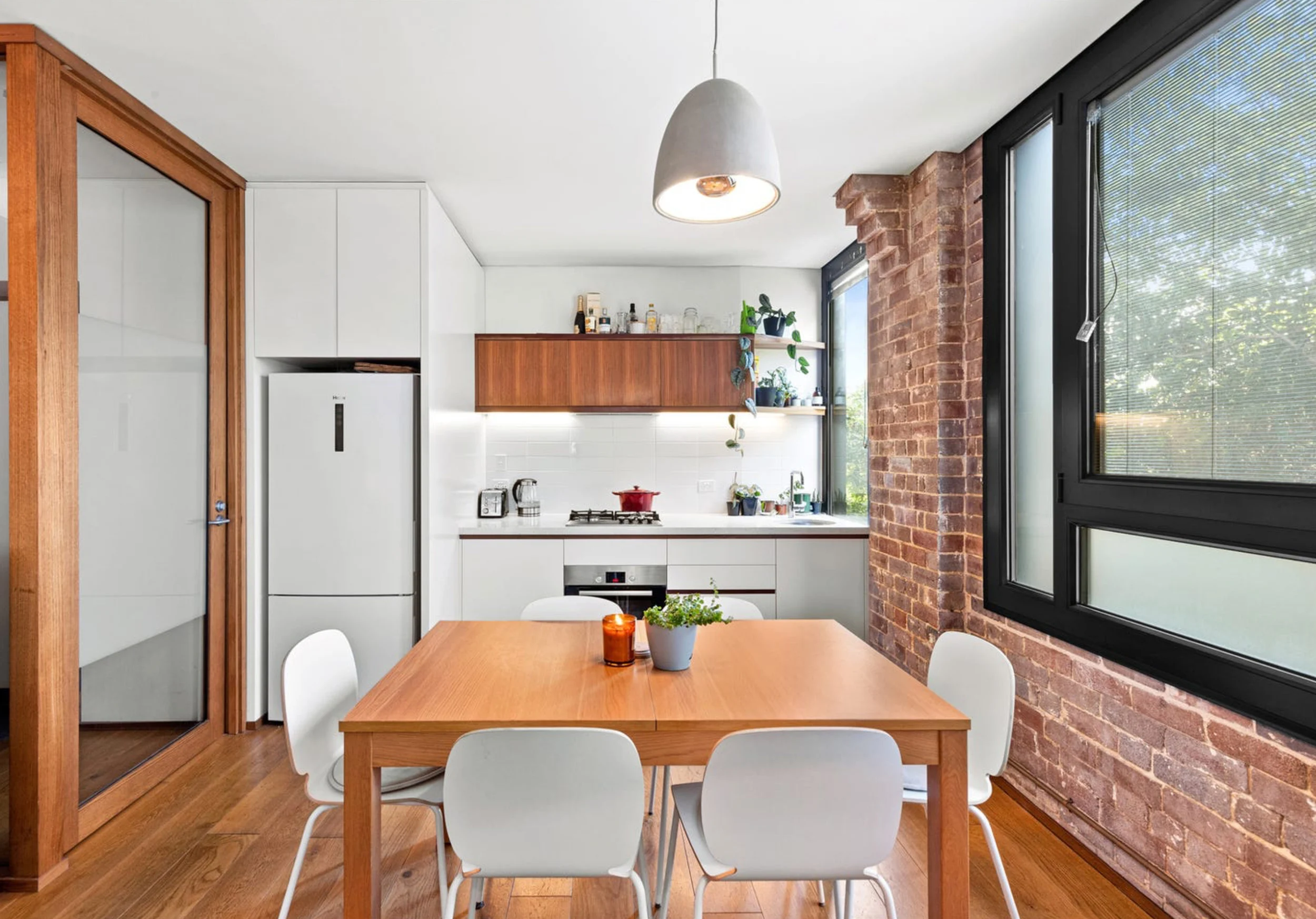 Kitchen and dining room of a property in Chippendale, Sydney designed by Ballina architects Markham Lee.