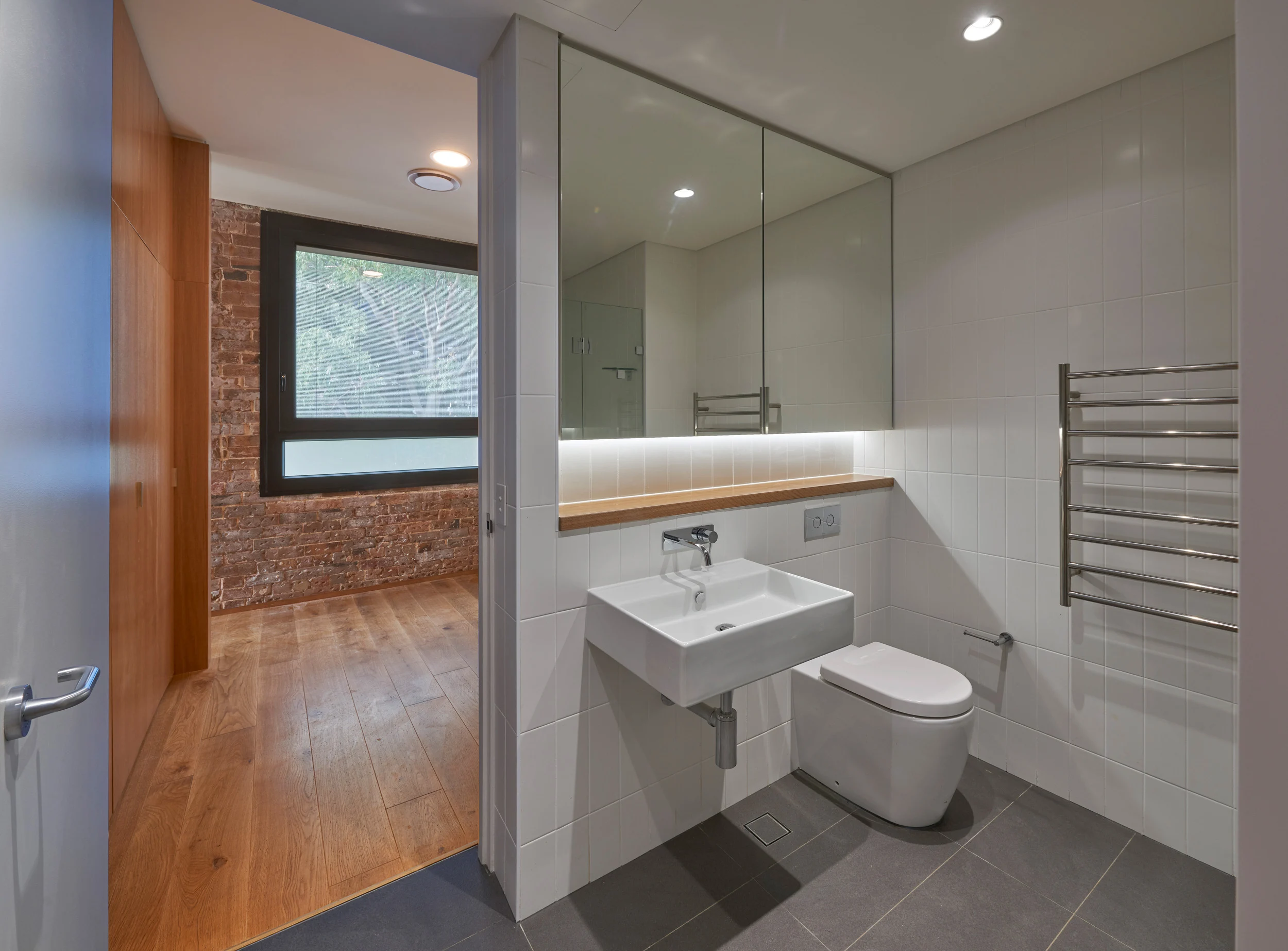 Bathroom of a property in Chippendale, Sydney designed by Ballina architects Markham Lee.